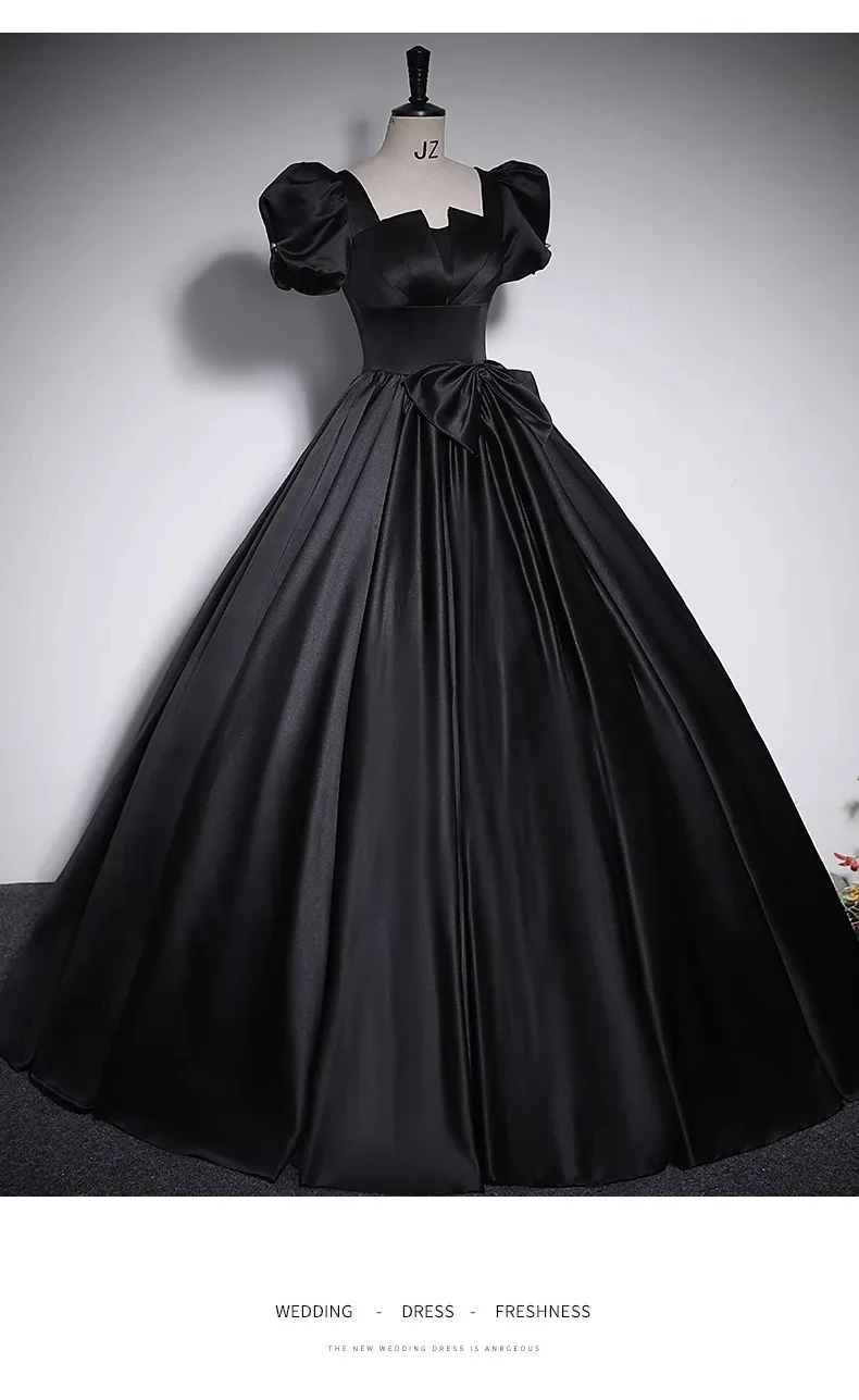 

Female Satin Formal Party Dress Retro French Palace Style Prom Dress Banquet Dress Temperament Square Neck Pleated Maxi