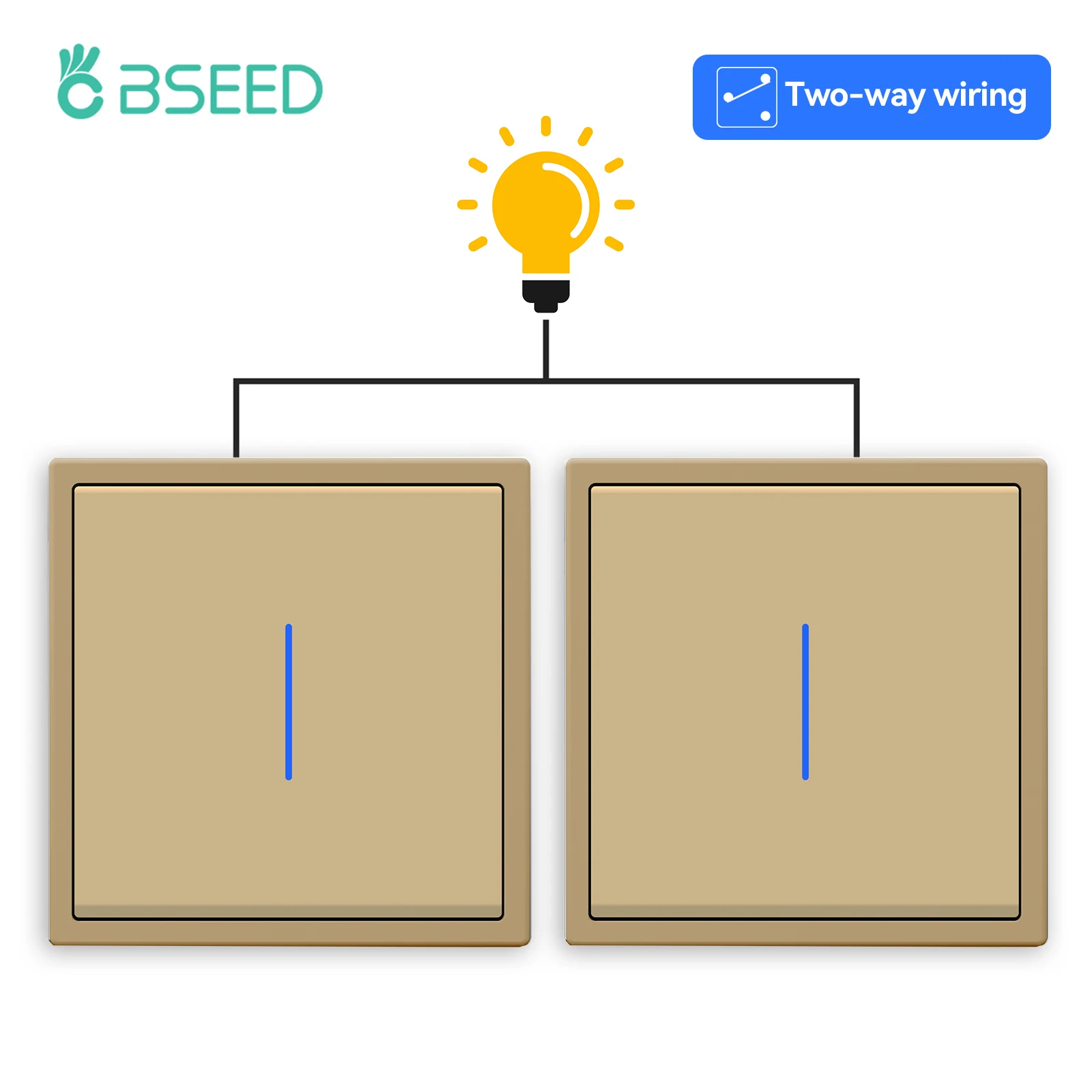 BSEED 1/2Gang 2Way Button Light Switch With EU Socket 20W AC Socket Plastic Frame Wall Switch On Off For Stairs LED Backlight