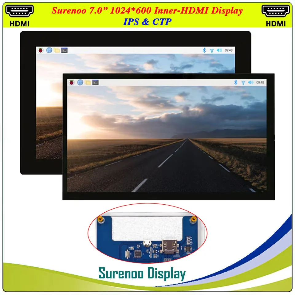 7,0 "7 pulgadas 1024*600 interior Compatible con HDMI IPS LCD módulo Monitor pantalla USB Panel táctil capacitivo para RaspBerry Pi
