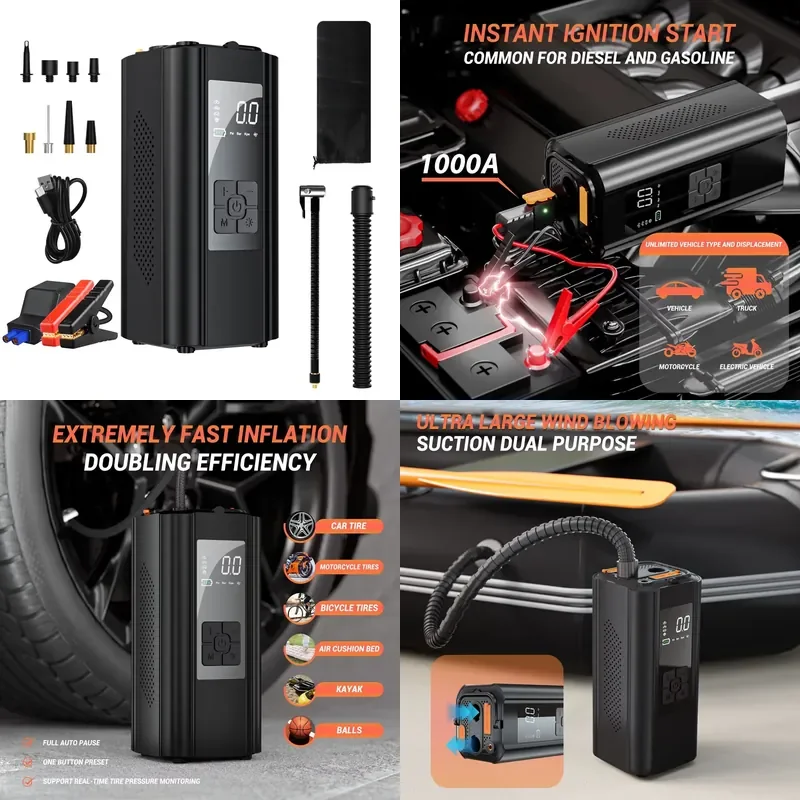 5 In 1 2024 Tire Inflator Portable Air Compressor Air Pump Tyre Inflators 12v Jump Starter