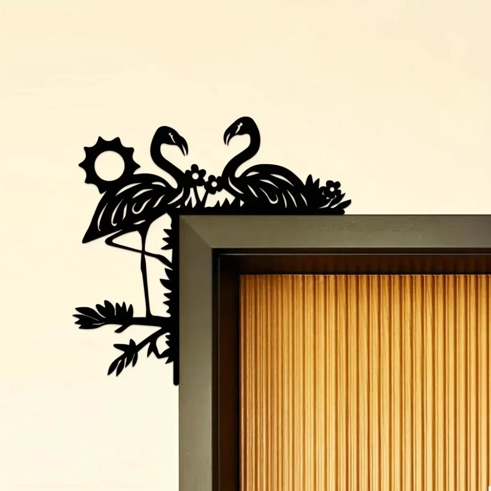 CIFBUY Metal Flamingo Wall Art Iron Hanging Decor Rustic Black Creative Door Ornament for Living Room Home Indoor Decor