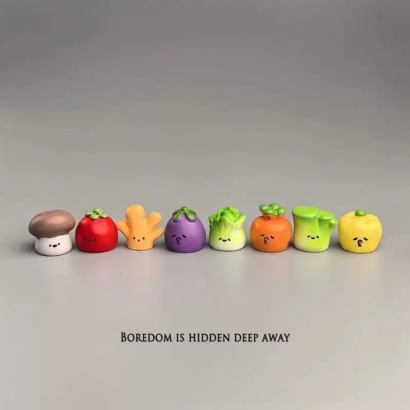 Kawaii Mini Vegetable Figurines Cute Japanese Style Resin Desk Ornaments Boredom Buster For Office Computer Desktop Decor