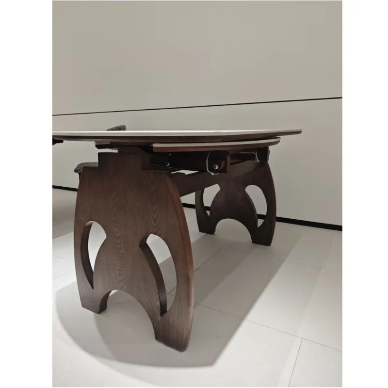 2026 new French antique solid wood folding dining table variable round table retractable home