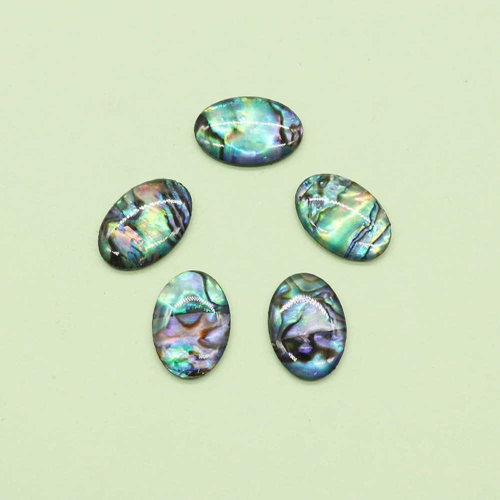 5pcs Natural Colored Abalone Shell Flat Oval Single-sided Non Porous Beads for DIY Necklace Ring Charm Accessories 10x15mm