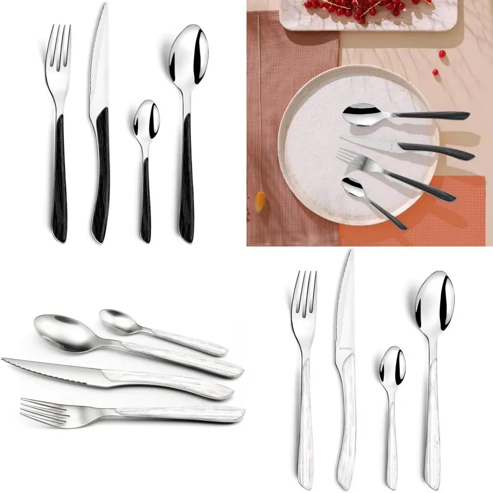 

Eclat Nature Набор столовых приборов из нержавеющей стали с черной деревянной ручкой из 24 предметов на 6 человек, включая набор ножей для стейка 18/0