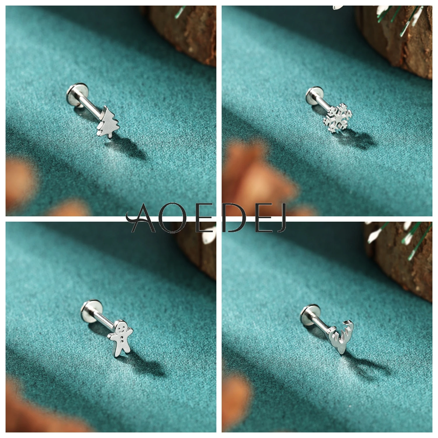 AOEDEJ 1Piece Christmas Serie 16G Stainless Steel Labret Lip Piercing Santa Claus Shape Lip Stud Helix Cartilage Earring Jewelry