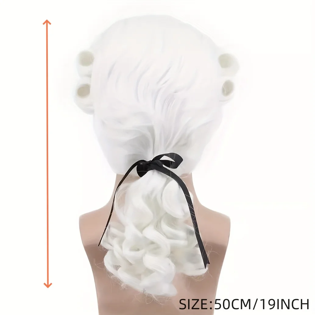 White Curly Tubular Fluffy Braid Synthetic Wig Medieval Judge Style Cosplay Movie Costume Hair Wig for Women image 2