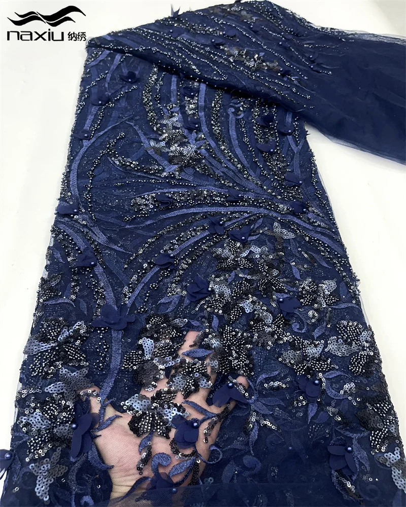 Madison Luxurious African Groom Sequins Lace Fabric High Quality 2025 French Embroidery Heavy Beaded For Nigerian Wedding Party