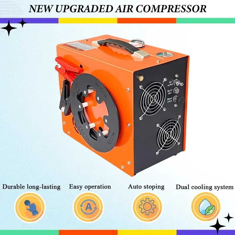 ضاغط P A-ir محمول بقدرة 350 وات محرك قوي بحد أقصى 6000 رطل لكل بوصة مربعة/400 بار لتبريد المياه والمروحة 12 فولت ضاغط A-ir للتوقف التلقائي