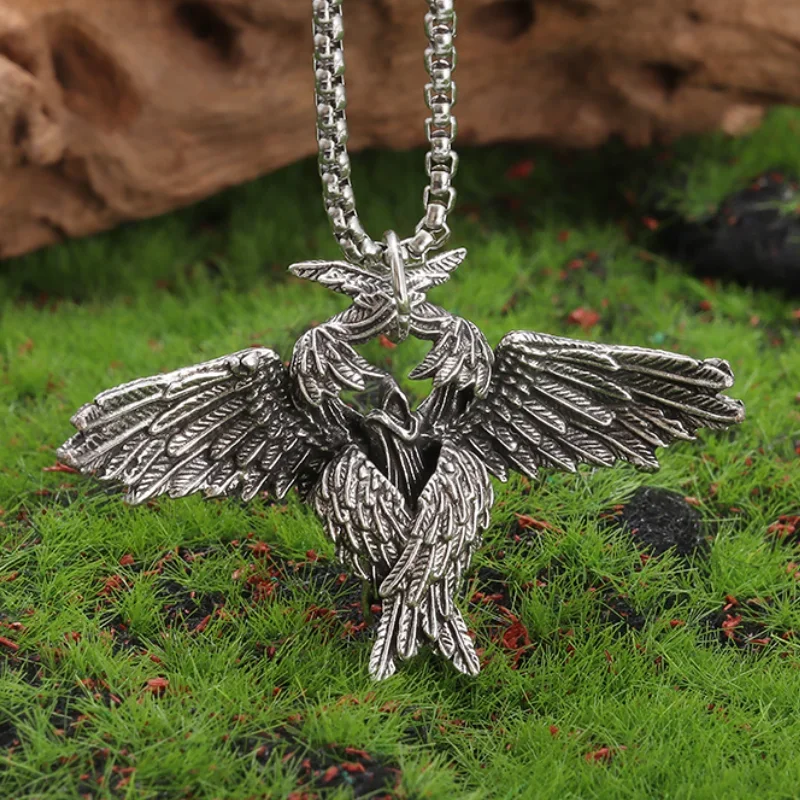 Retro Gothic Mystic Guardian Angel Wings Pendant Necklace for Men Women Fashion Lucky Cool Jewelry Gift