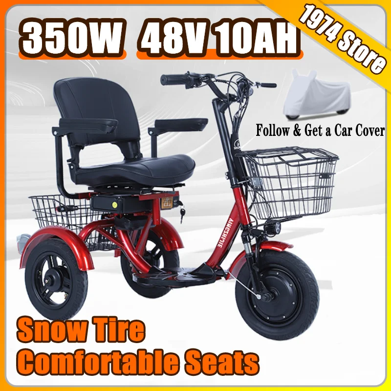 

Adult Electric Tricycle Disabled Elderly Electric Scooter Commuting Snow Tire Shopping Basket Comfortable Seat Mobility Scooter