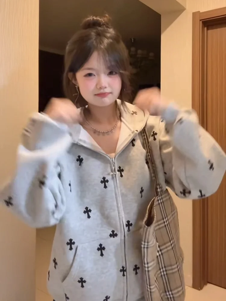 سترة كارديجان مطبوعة بغطاء للرأس على الطراز الأمريكي العصري، سترة فضفاضة عصرية للنساء بتصميم قوطي للخريف وللأزواج