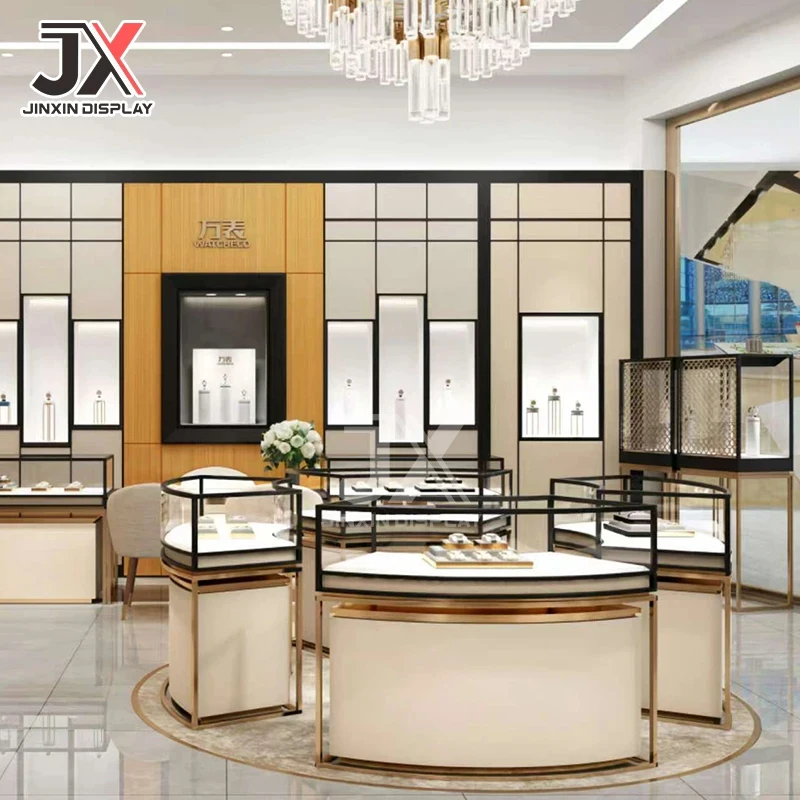 custom.Customizable MDF Iron Jewelry Display Cabinet Circular Curved Glass LED Retail-Watches Glasses Showcase fo