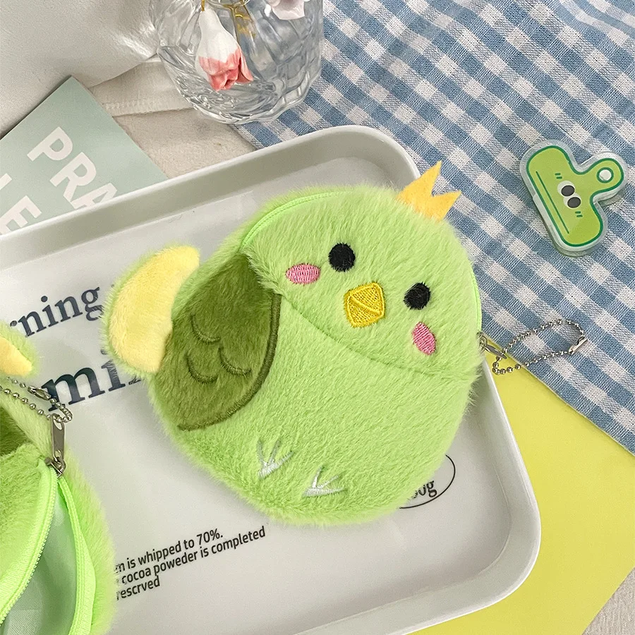 Porte-monnaie en peluche perroquet de dessin animé 14cm, pendentif oiseau mignon, sac à main en peluche pour fille, casque, rouge à lèvres, sac de rangement, pendentif, cadeaux pour enfants