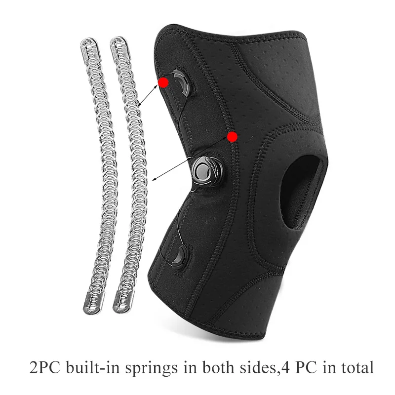Knee Protector For Sports and Mountain Climbing Manual Adjustable Button for Added Pressure with Springs Support for Meniscus