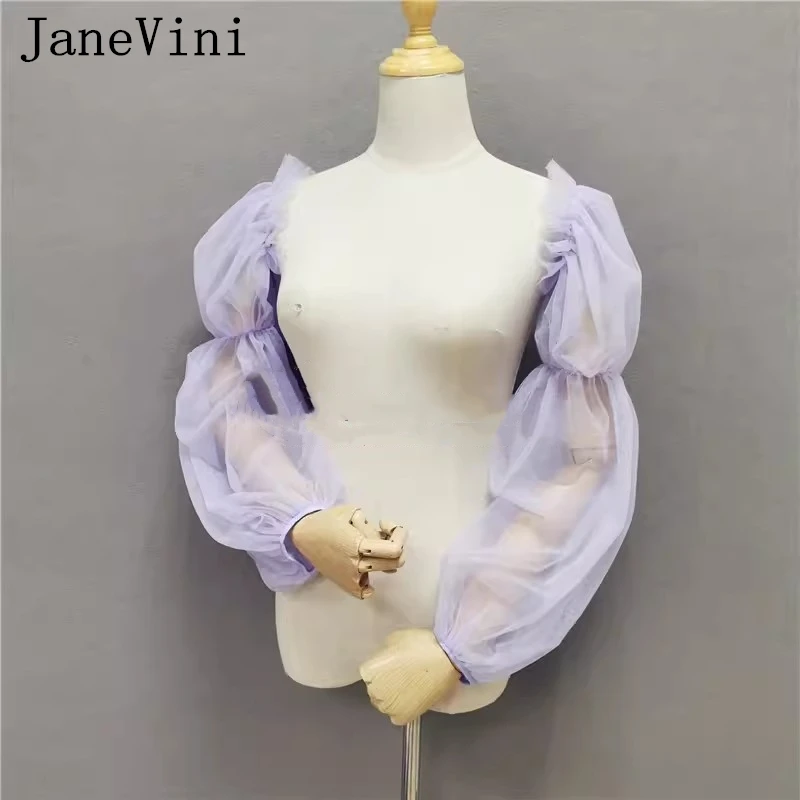 JaneVini-Chaqueta de tul hinchada de manga larga para novia, abrigo de boda, mangas nupciales desmontables, Bolero, color morado claro