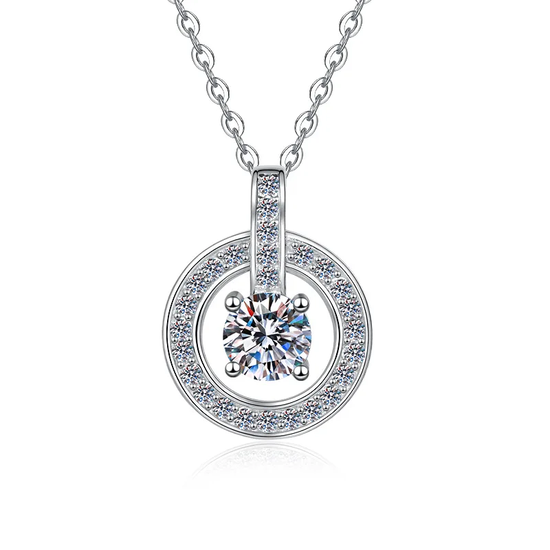 

Shiny 1CT Moissanite Necklace for Women with Certificate, 100% Genuine, Passed Diamond Test S925 Silver Band Jewelry Gift