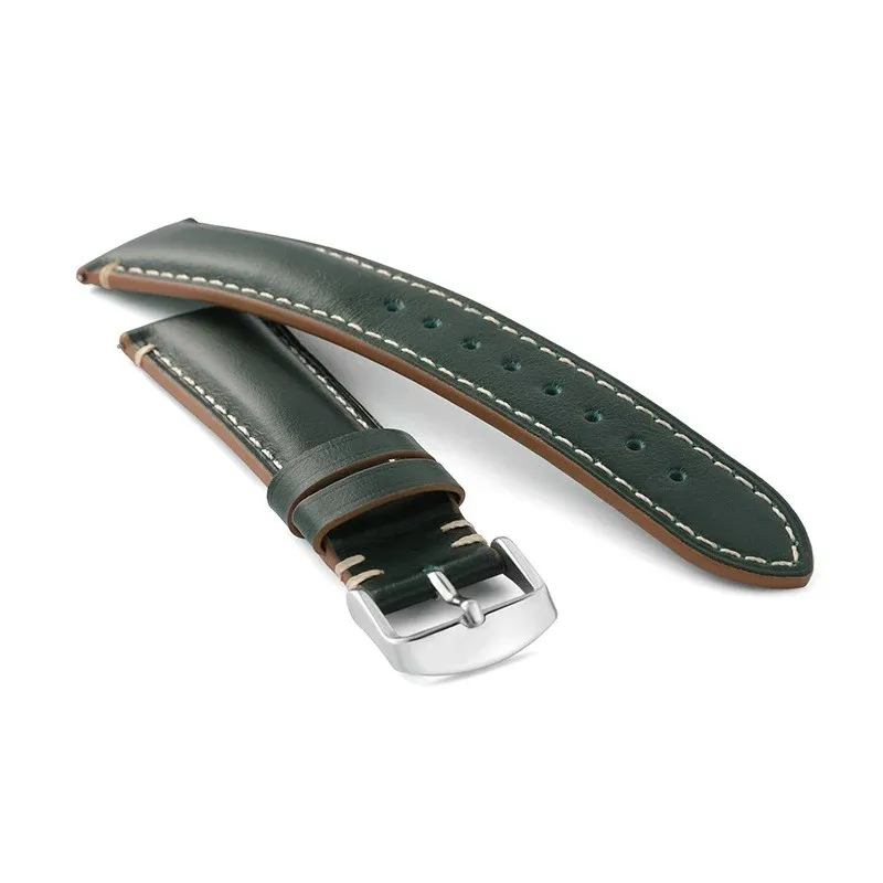Ремешок кожаный для часов ручной работы, мягкий водонепроницаемый браслет с серебристой пряжкой, с инструментом, 20 мм 22 мм 24 мм