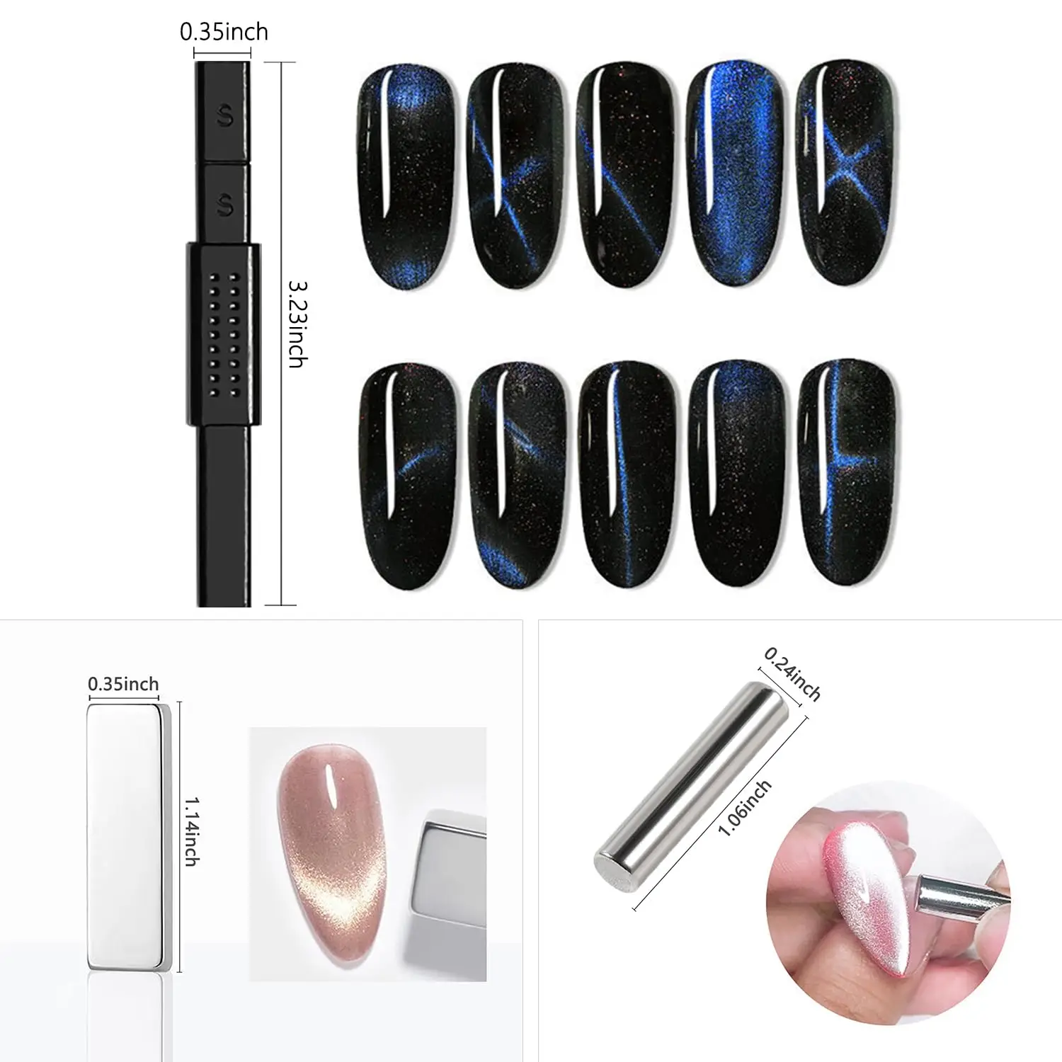 10Pcs Cat Eye Magnet Set Nail Art 3D Effect Magnetic Stick Cylinder Wand Strong Gel Polish Tools Nail Art Manicure view 6