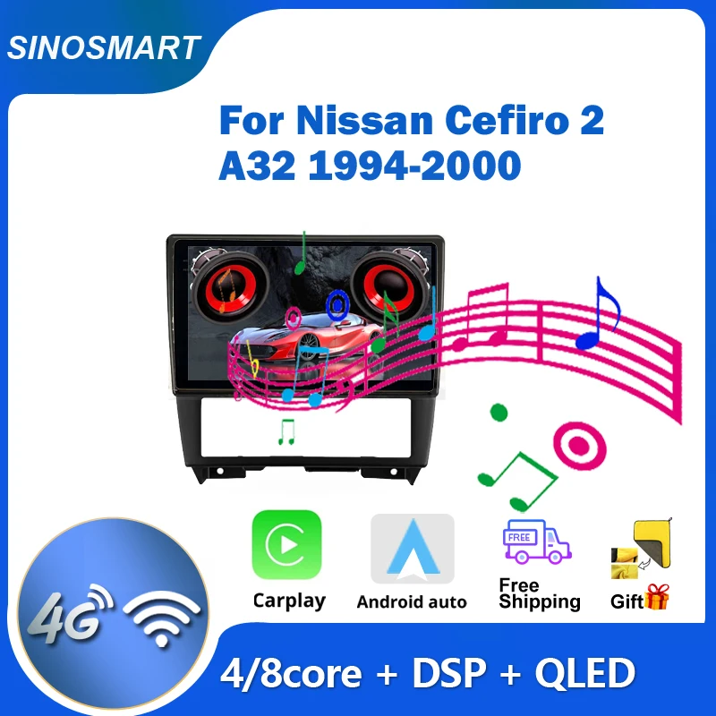 SINOSMART 2 Din Android Auto Headunit for Nissan Cefiro 2 A32 1994-2000 CarPlay Android Auto Car Radio