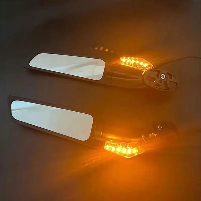 One Set Motorcycle Rearview Side Mirrors With LED Turn Signals Motorbike Aaccessories Turn Indicators Lights mirror