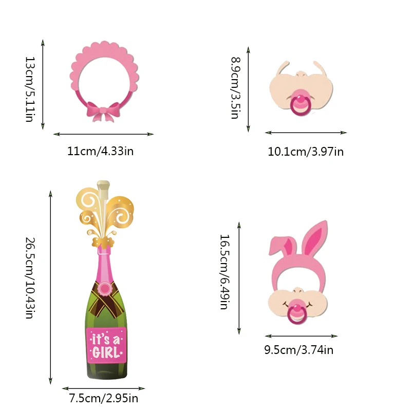 19pcs Pink Lovely It\'s a Girl Photobooth Props for Baby Shower Accessories Newborn Girl Gift Party Favor Supplies