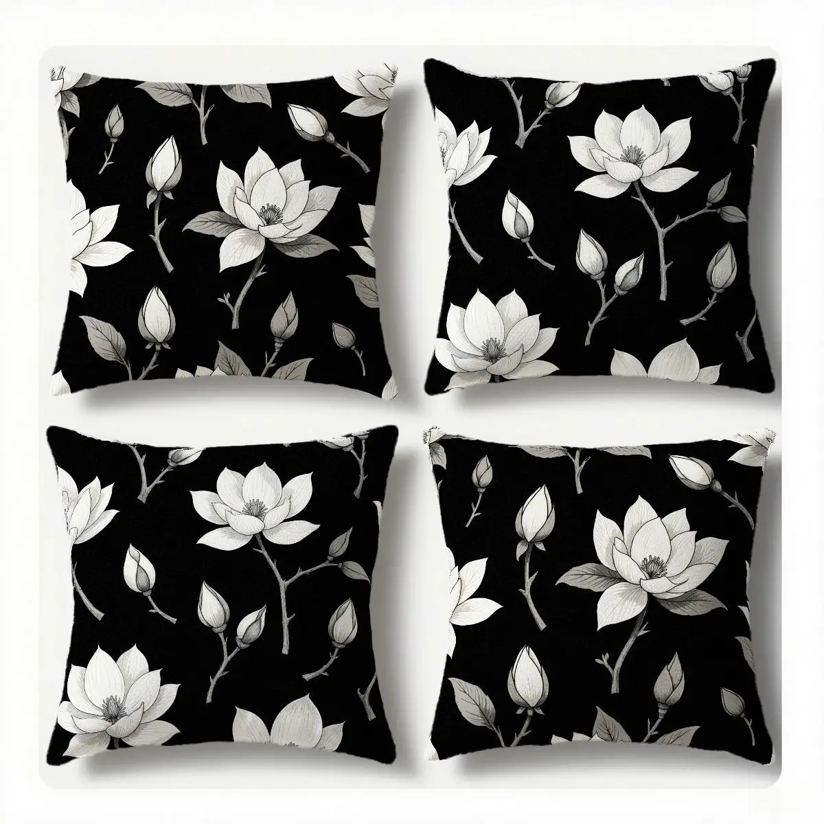 

Наволочки из 4 предметов на черной основе с узором белого лотоса, современное украшение для дома, добавление художественного смысла, подходят для дивана/гостиной/кровати
