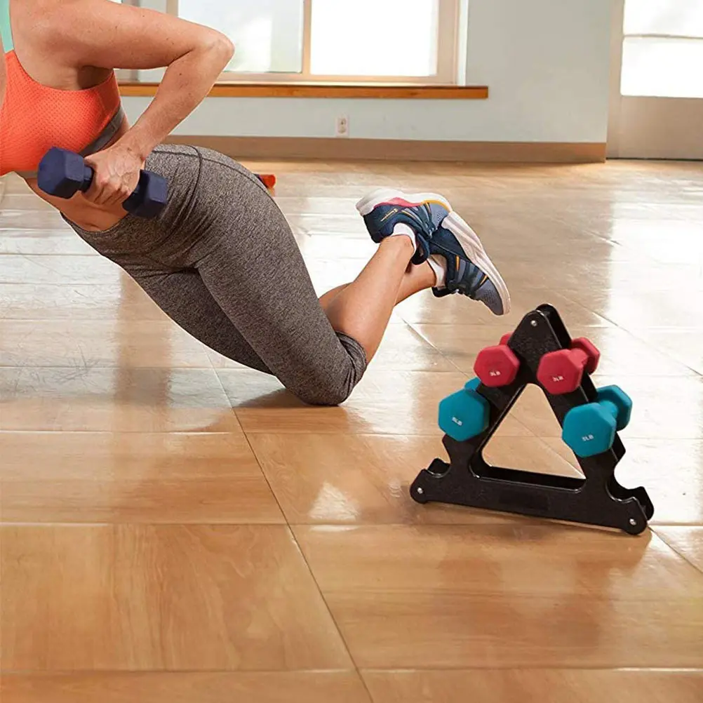 

2pcs Dumbbell Rack For Gym Pp Storage Rack 3D Tripod Design Dumbbell Holder Floor Protection Compact Multilevel Storage Stand