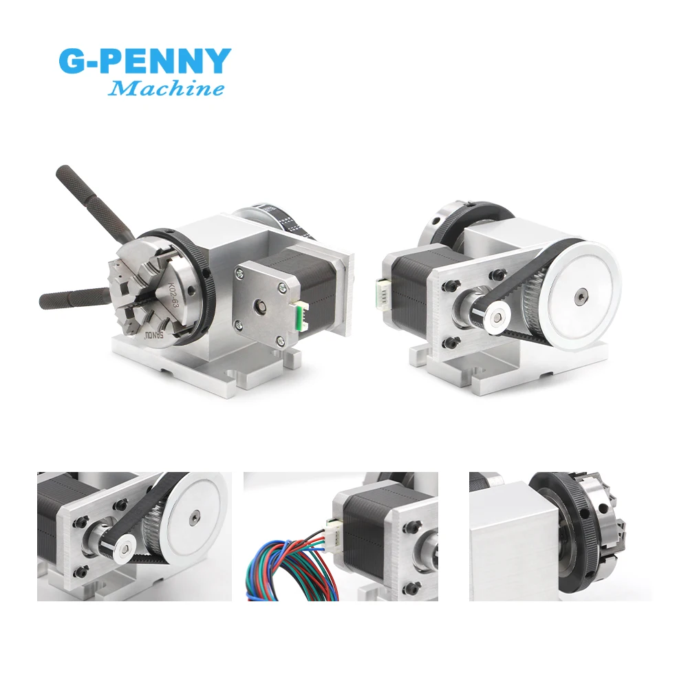 G-Penny 4th Axis Kit With Tailstock Rotate Axis With Nema17 Stepper Motor 50/65mm CNC Dividing Head Rotation 4:1 for Mini Router