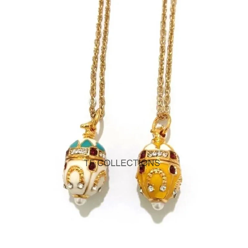Hottest Fashion Enamel HandMade Jewelry Brass Vintage Egg Pendant Charm Crystal Rhinestone Necklace Gift To Women Or Girls