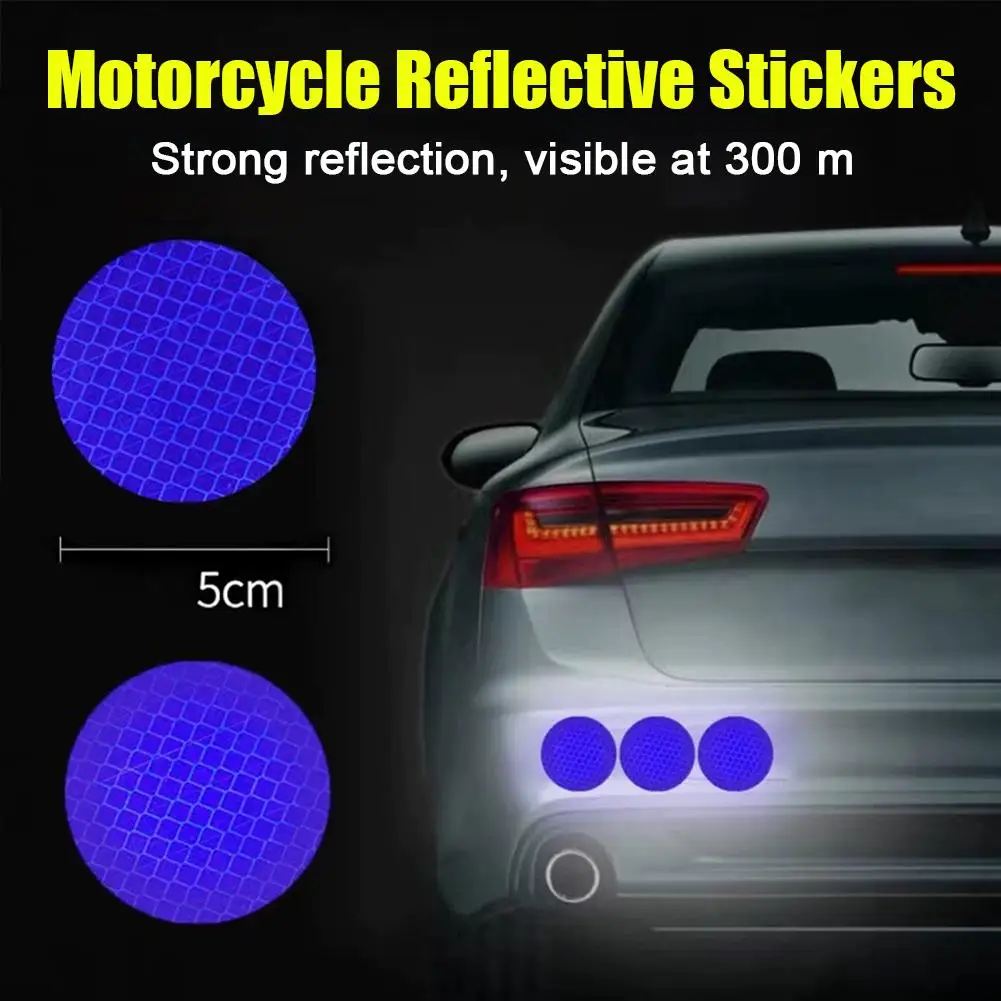 Adesivos refletivos para motocicleta, 10 peças, 5cm, reflexão forte, 300m, visibilidade, redondo/quadrado, decalques de aviso de segurança noturna para bicicleta, carro