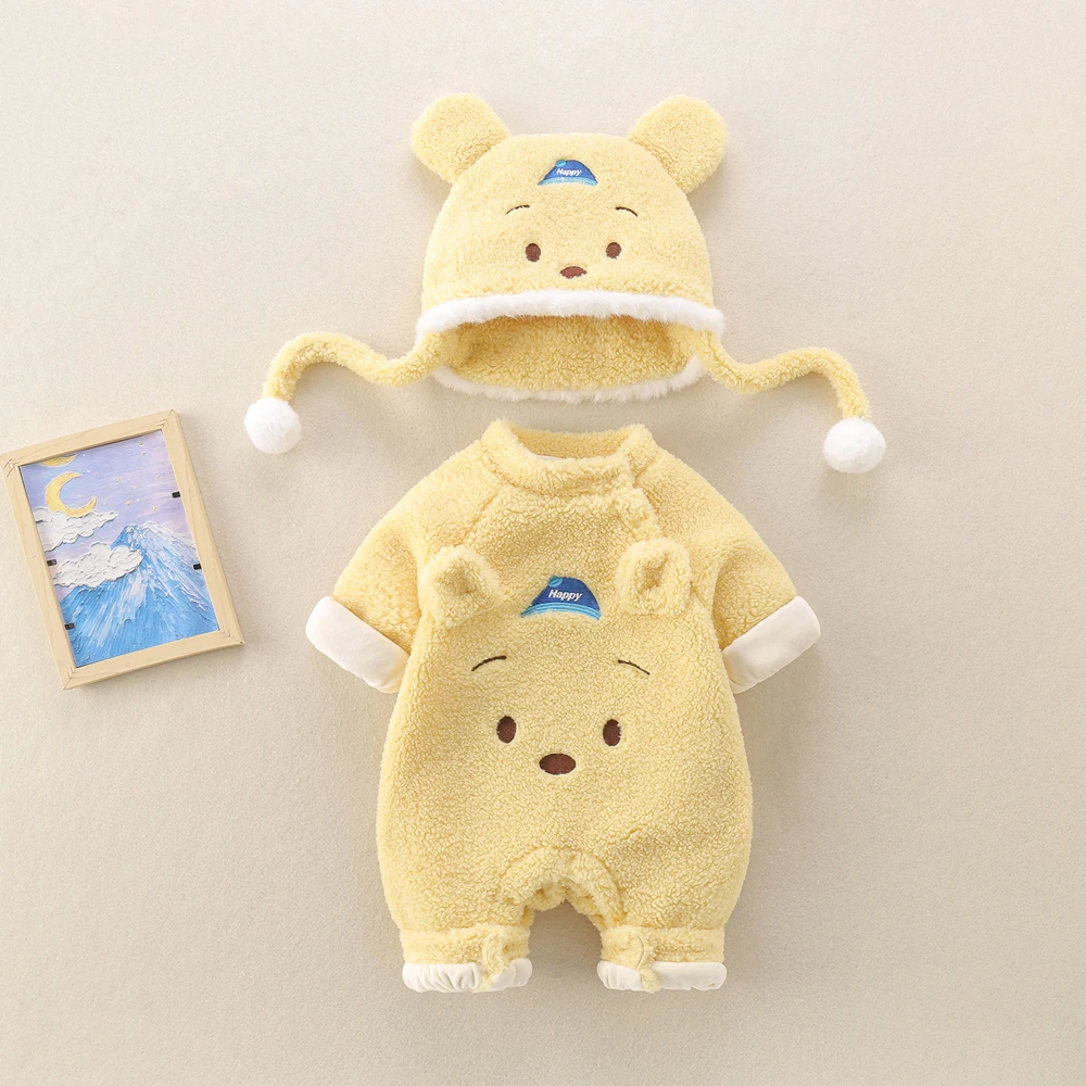 

Thiened Cotton Rer Suit for Baby Girls Winter Outfit Warm Flannel Lined Newborn Clothesuit for Outdoor Use