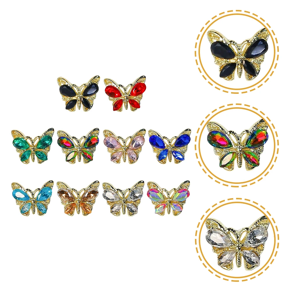 

10 Pcs Crystal Butterfly Accessories Colorful Rhinestones Nail Charms for Nails Decoration Small Gems Crafting Decorate Design