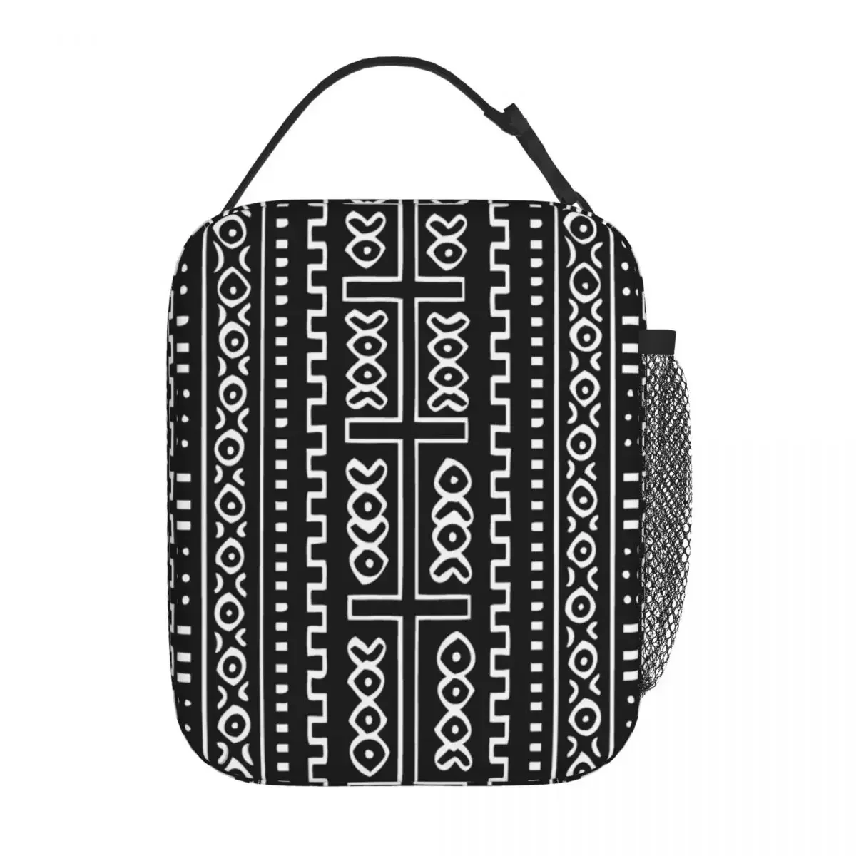 Black And White Mudcloth Insulated Lunch Bag Large African Lunch Container Thermal Bag Tote Lunch Box Office Outdoor Men Women