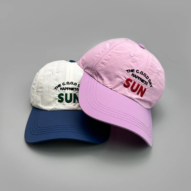 Korean Letter Embroidery Quick Drying Baseball Hats New Unisex Breathable Color Block Sunshade Versatile ins Fashion Peaked Caps