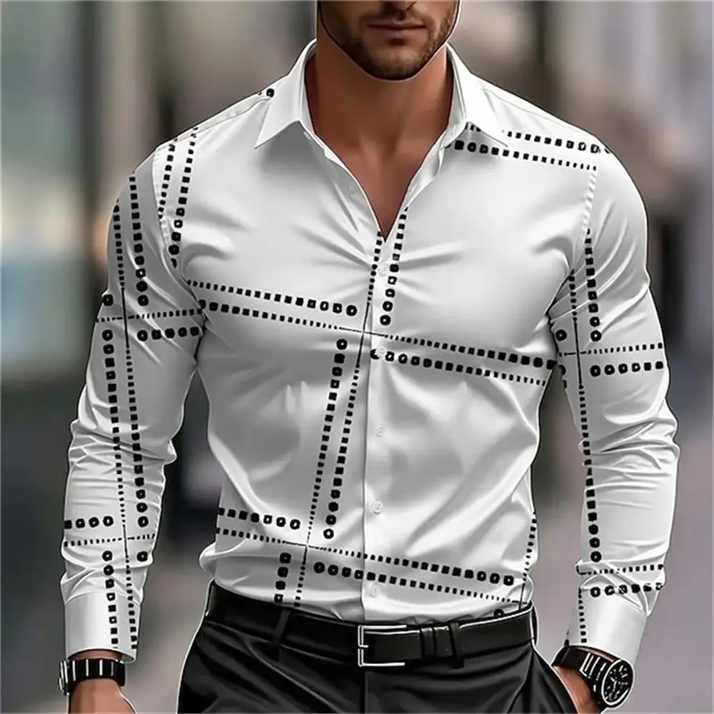 

Men's long sleeved shirt, 3D printed abstract art geometric pattern design men's long sleeved shirt, casual and fashionable dail