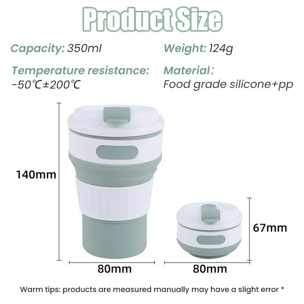 Portable Outdoor 350ml Travel Coffee Mug Sports Mug Heat Resistant Glass Mug Multifunctional Silicone Folding Mug Silicone Mug