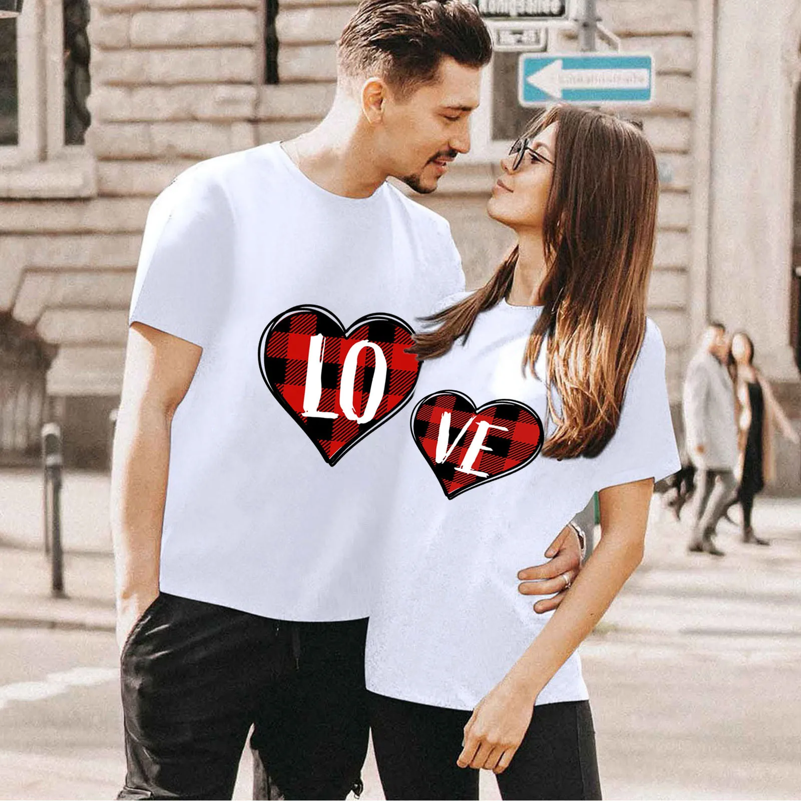 Love Heart Print Valentine Short Sleeve T-Shirt Women Round Neck Loose T Shirt Summer Fashion Sweet T-Shirts Woman Clothing Tops