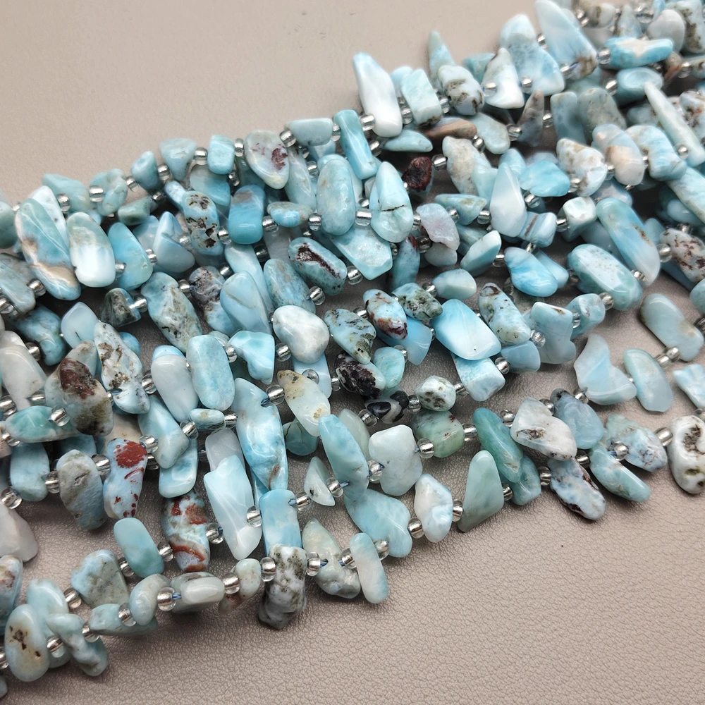 

5 Strands 7x17mm Natural Blue Larimar Top Drilled Smooth Loose Beads 16.5" Strand