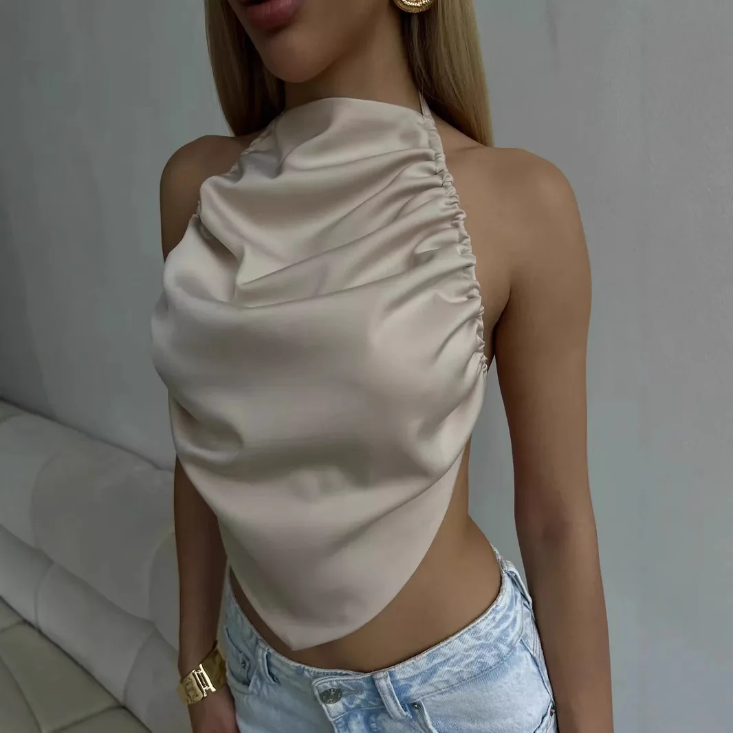 Casual Leopard Print Halter Vest Woman Sexy Backless Crop Top Women Sleeveless Short Top Summer Streetwear Casual Female Clothes