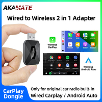2in1 Mini Wireless Dongle Wired to Wireless Carplay Android Auto Adapter for OEM Car Stereo with USB Bluetooth Plug and Play