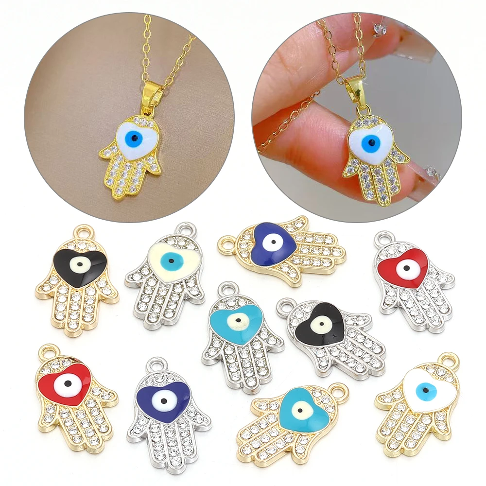 10 Stück Strass-Herz-Augen-Anhänger aus Legierung mit Emaille für Ohrringe, Halsketten, Armbänder, DIY-Schmuckherstellungszubehör – Detail 3