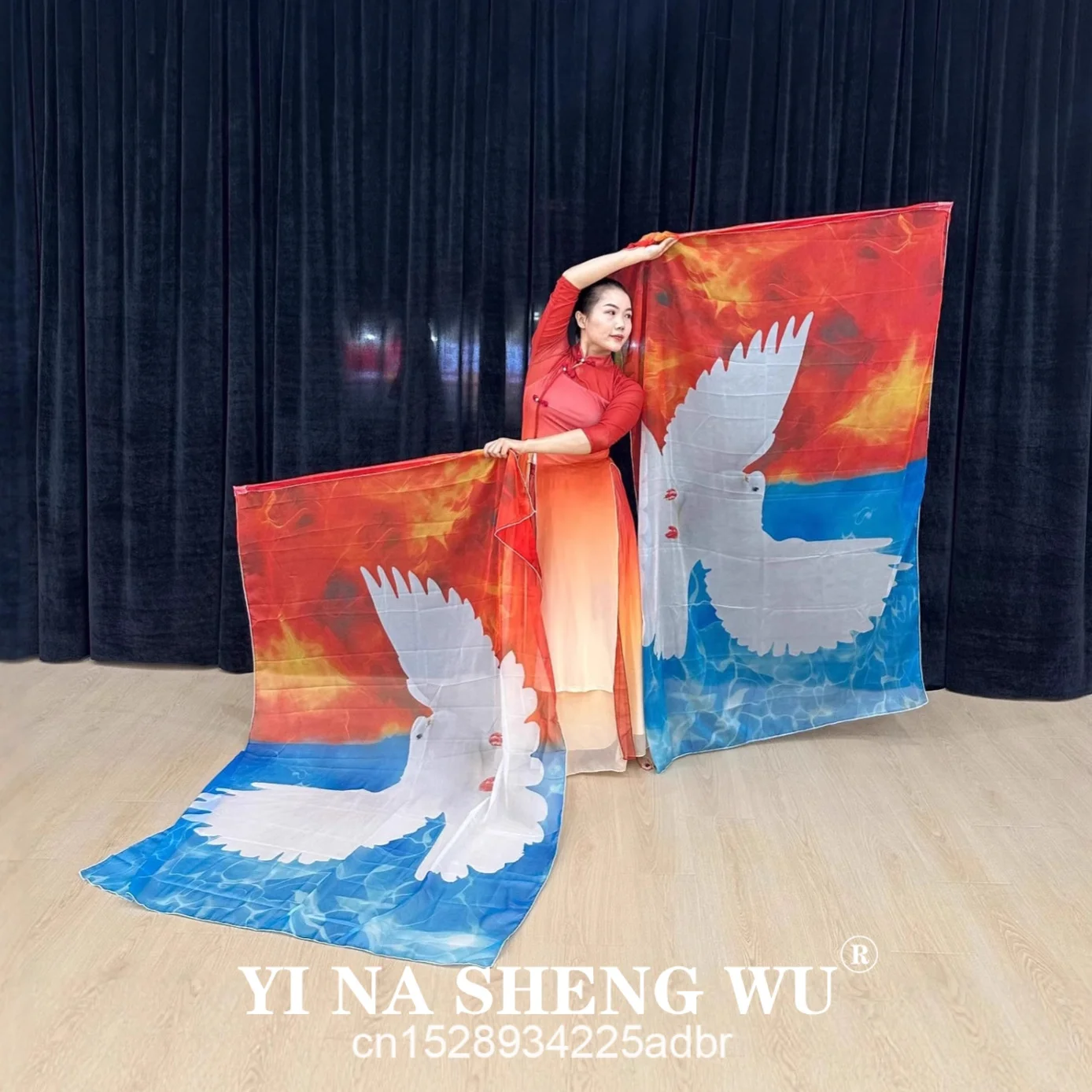 1 زوج من جديد الشيفون العلم الرقص الدعائم الثناء العلم المطبوعة الأبيض حمامة وشاح الأداء الدعائم نشاط الكنيسة الدعائم #4