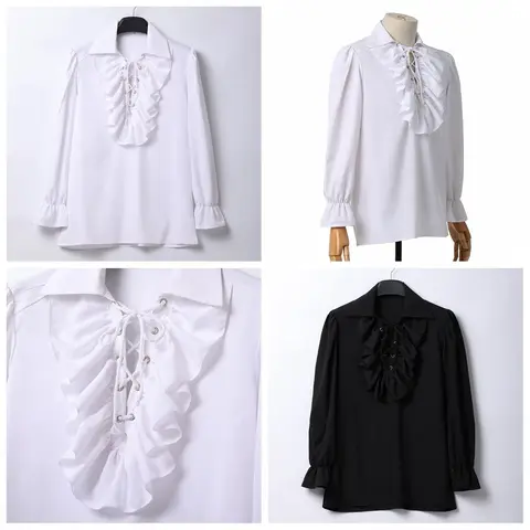 Herr Piratskjorta Vampyrprins Poetskjortor Medeltida Sjörövar Volanger Snörning Renässans Vintage Gotisk Blus Toppar 10 best sales medeltida tunika för män - №1
