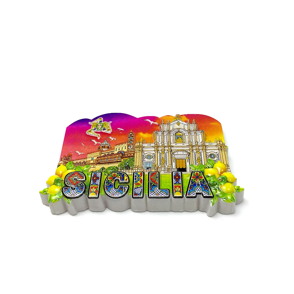 Italy Sicily Baroque Cathedral Sicilian Lemon Magnets for Fridge Mediterranean Seagulls Cute Magnets Home Decor Items