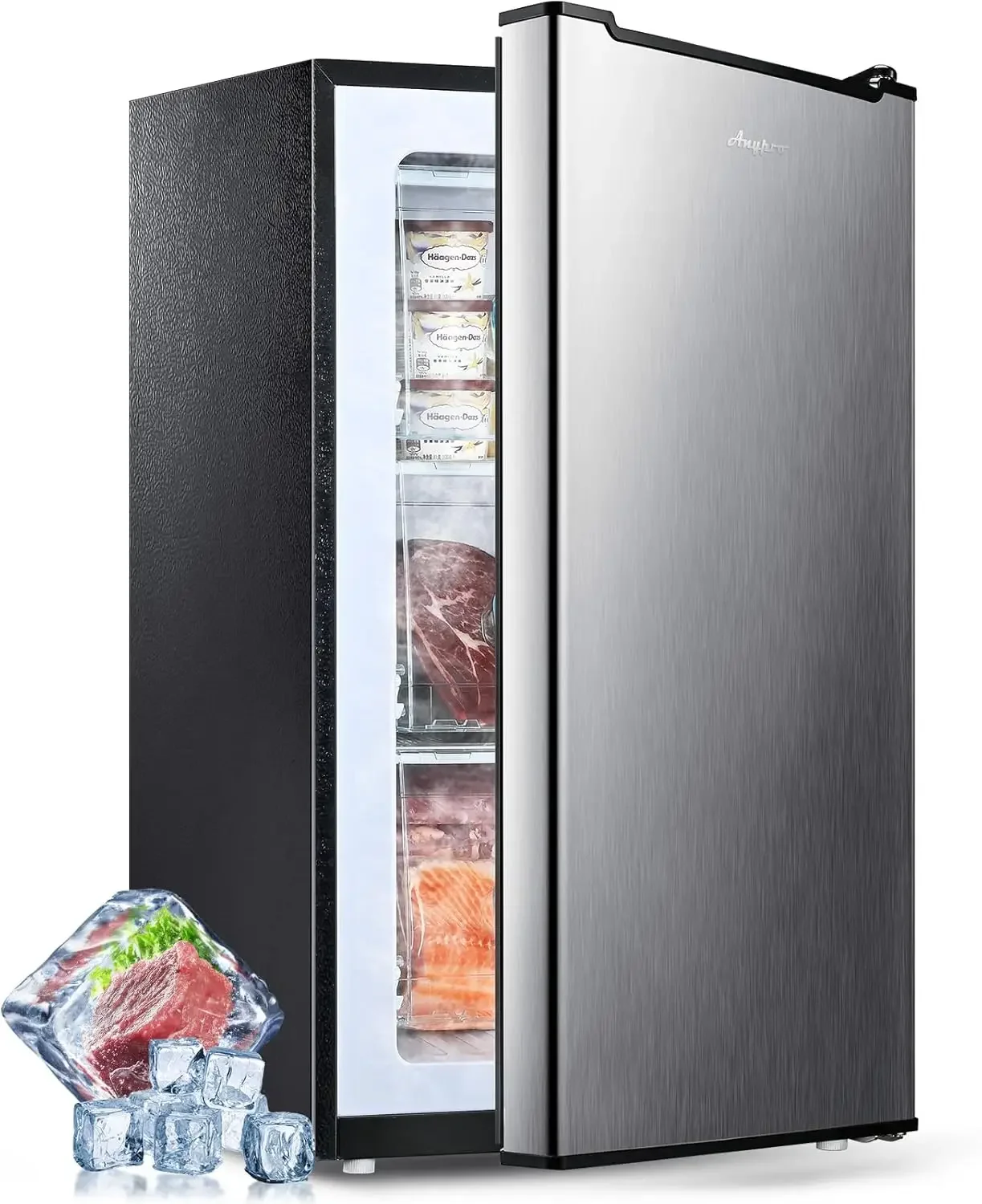 Freezer 3 Cu.Ft Compact Mini Freezer with Drawers Adjustable Thermostat Small Deep Single Door Standing Rapid