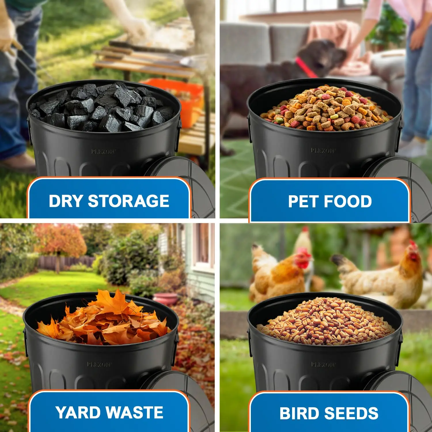 20 Gallon Metal Trash Can With Lid Outdoor Large Trash Bin Steel Garbage Can Heavy Duty Round Storage Container Bucket For Garage Patio Farmhouse Bird Seed, Black 3 Pack view 5