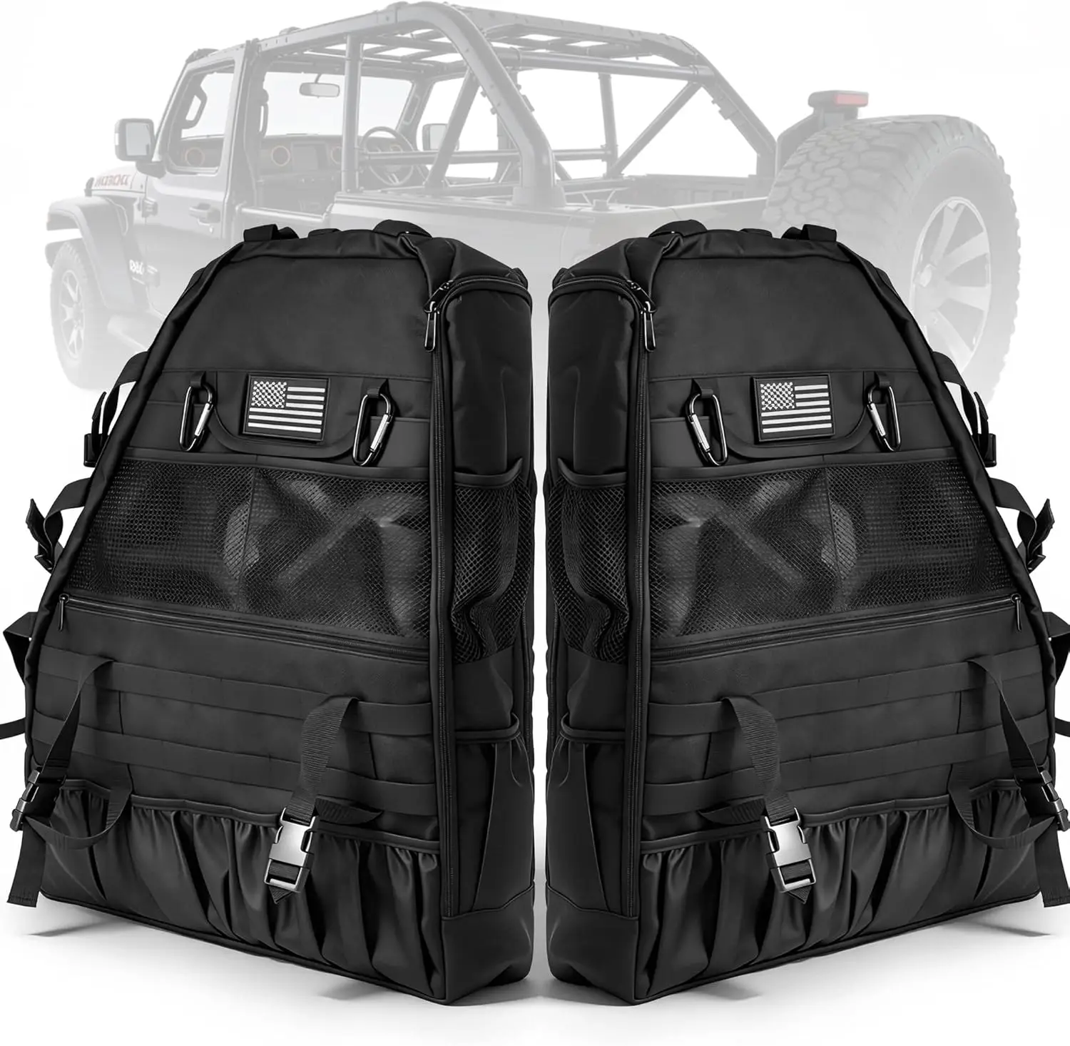

Universal Tactical Roll Bar Storage Bags for Jeep Wrangler JK/JL/JLU & Gladiator JT - Trending MOLLE Webbing Convertible Ba