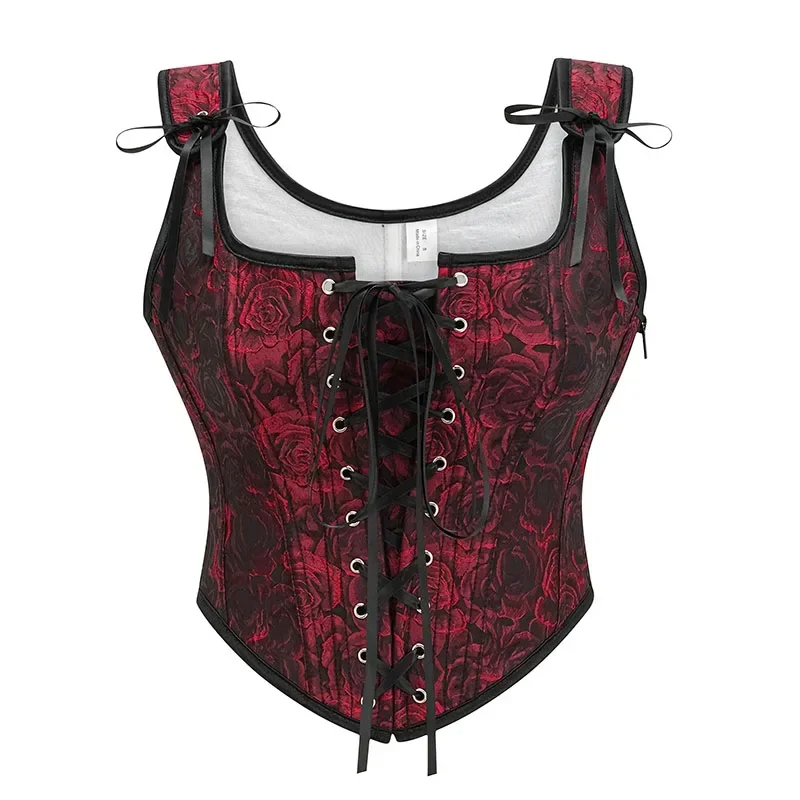 Vintage Gothic Women Corsets Lace Up Zip Floral Prints Corset Tank Top Sexy Waist Trainer Body Shaper Shapewear Slimming Vest