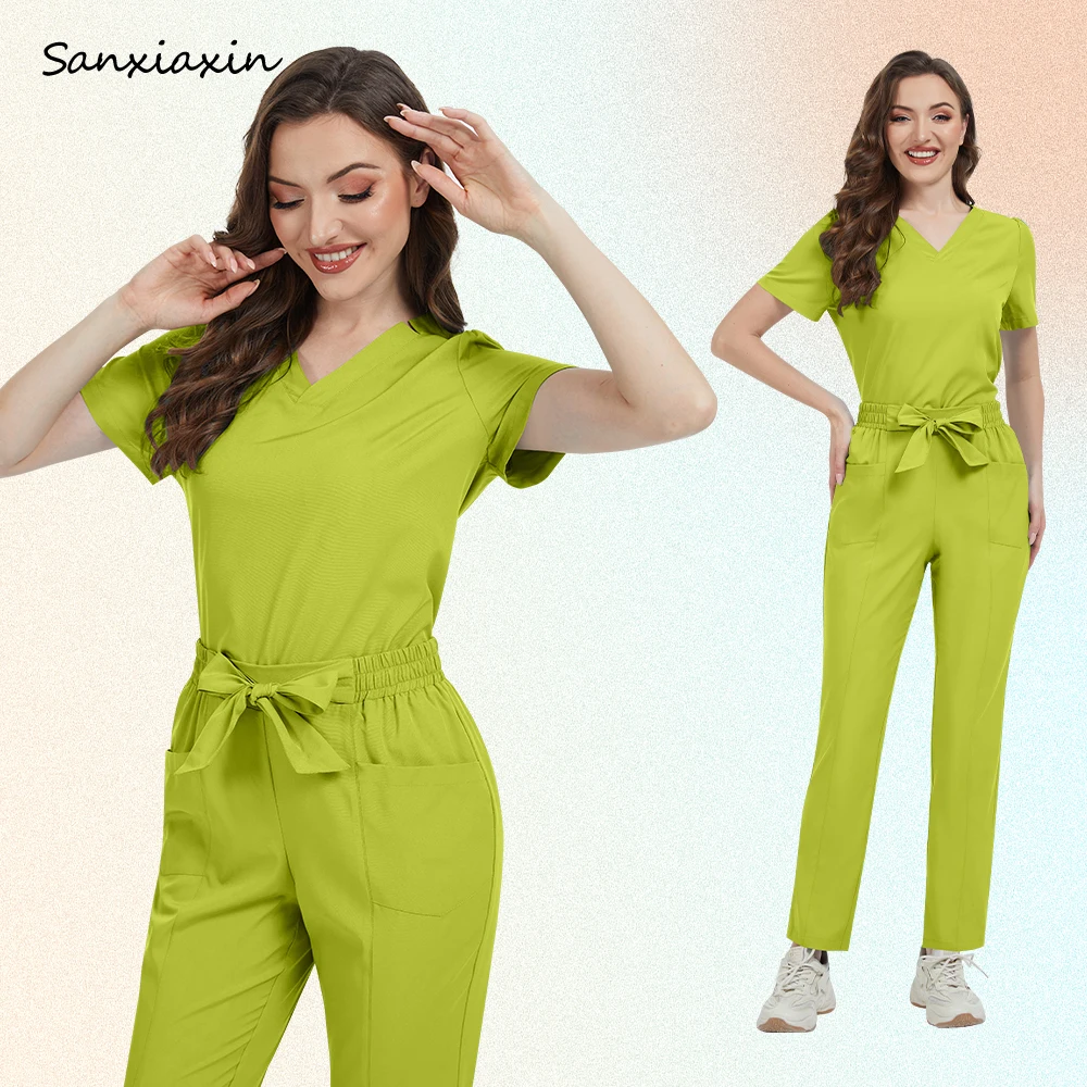 

Medical Surgical Gowns Scrub Nurse Accessories Doctor Nurse Costume Solid Color Operating Room Scrub Clothes Women Spa Work Wear